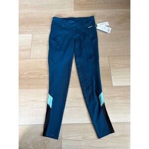 Kerrits Women's Small S Flow Rise Tights Silicone Knee Patch Teal Blue